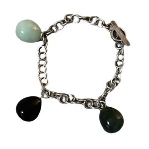 Vintage Emporio Armani Sterling Silver with Jade Crystal Charm Toggle Bracelet